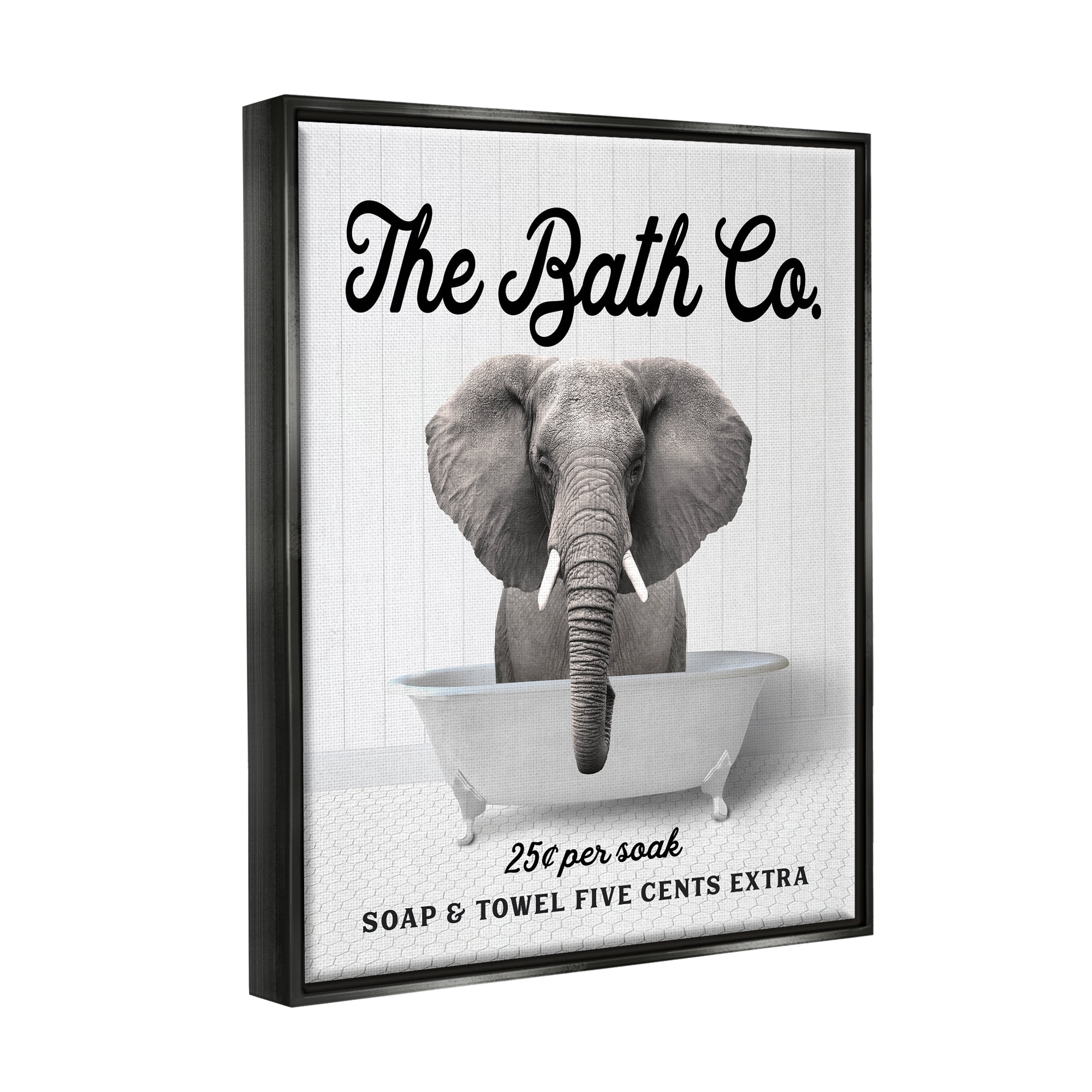 Stupell Industries Vintage Bath Ad Elephant Animals & Insects Painting Black Floater Framed Art Print Wall Art, 25 x 31