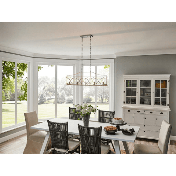 Kichker Adelgade Distressed Antique White 5 light Brushed Nickel Linear Chandelier