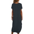 thumbnail image 4 of Ahabrexf Linen Dresses for Women, Solid Color Short Sleeve Round Neck Side Slit Pocket Casual Midi Dress, 1 Pc, 4 of 9