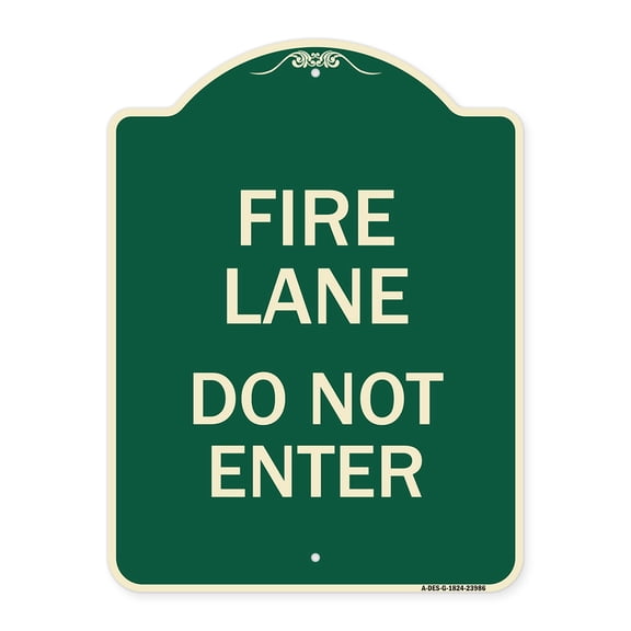 SignMission Designer Series Sign - Fire Lane Do Not Enter | Green & Tan 18" x 24" Heavy-Gauge Aluminum Architectural Sign | Protect Your Business & Municipality | Made in the USA