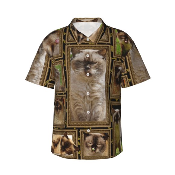 British Short Hair Cat Mens Hawaiian Shirts Casual Button Down Tshirts Short Sleeve Beachwear