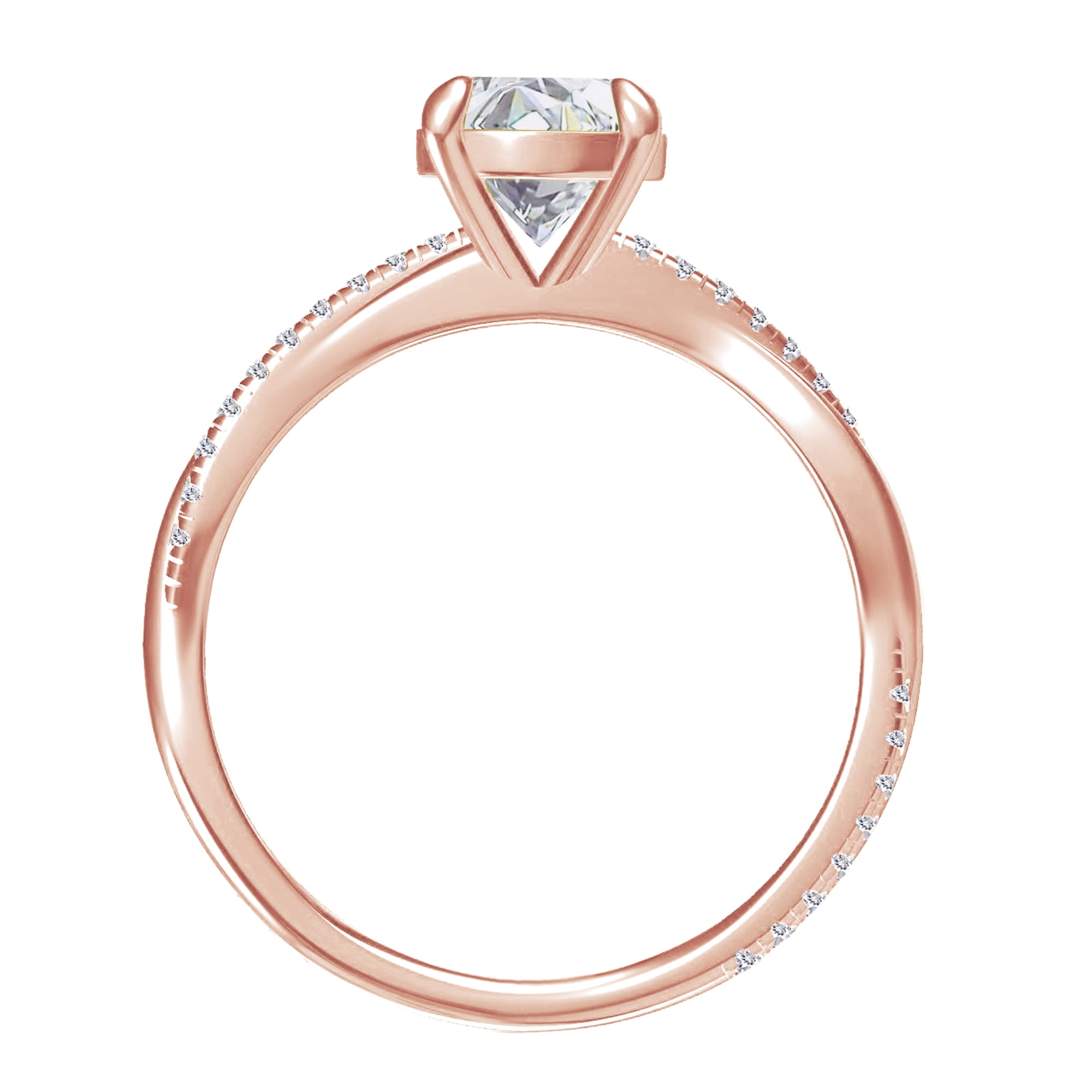 Solitaire Twisted Engagement Rings, Center 6MM Round Moissanite Diamond Rings For Women In 14k Rose Gold Over Sterling Silver, Stackble Promise Bridal Rings For Her (1.00 Ctw) Ring Size-7.5