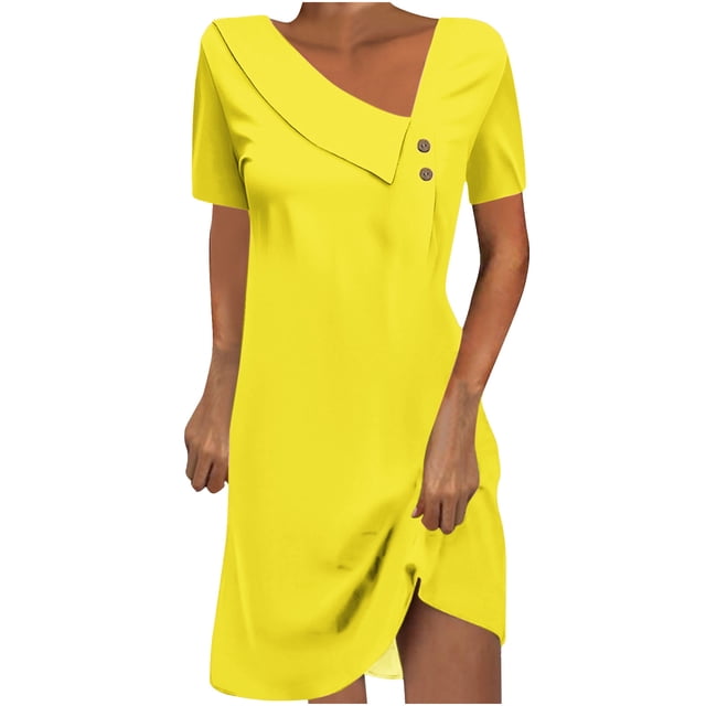 Birdeem Short Sleeve Round-Neck Mid-Calf Dress Womens Fashion Solid Color Short Sleeve Round-Neck Mid-Calf Dress