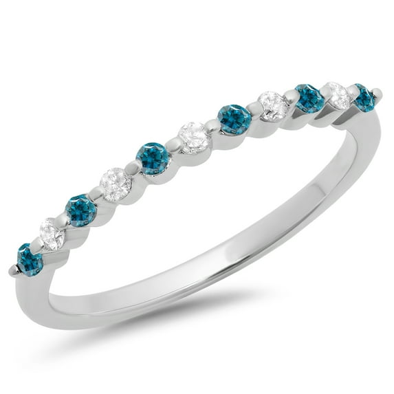 Dazzlingrock Collection 0.25 Carat (ctw) 10K Blue & White Diamond 11 Stone Anniversary Wedding Band 1/4 CT, White Gold, Size 8