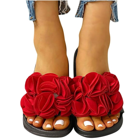 XZNGL Shoes for Womens Shoes Flip Flops Women Fashion Women Casual Big Flower Flat Sandals Shoes Flip Flop