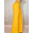 thumbnail image 3 of Women'S Hollow Belt Trousers Temperament Commuter Flared Pants High Waist Casual Wide Leg Pants Yellow XL, 3 of 5