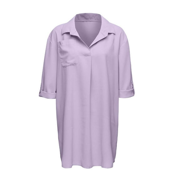 Wdgfv Women's Cotton Nightgowns 3/4 Sleeve Sleep Shirt Button Down Soft Sleepwear Night Dress Purple S