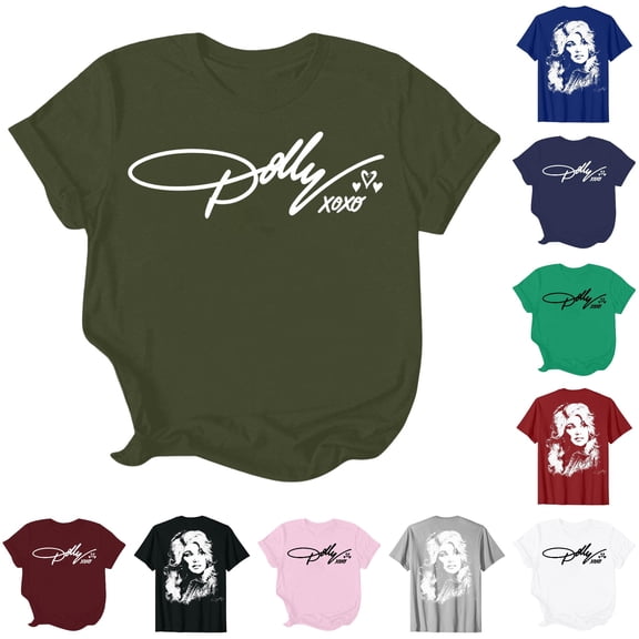 VNKIDY Womens Dolly Shirts Retro Short Sleeve Graphic Tees Parton Memorial T-Shirts Vintage Country Music Tribute T Shirt Everyday Wear Soft Breathable Womens Tops,Size L