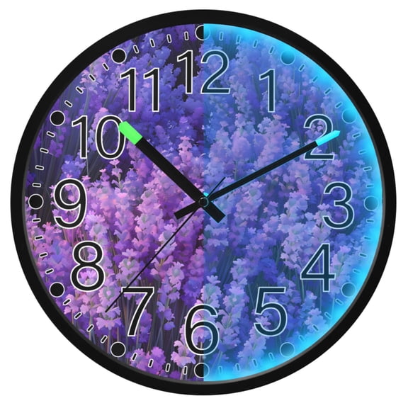 Ryvnso Lavender Flowers Floral 12 Inch Night Light Wall Clock Silent Battery Operated Luminous Clocks