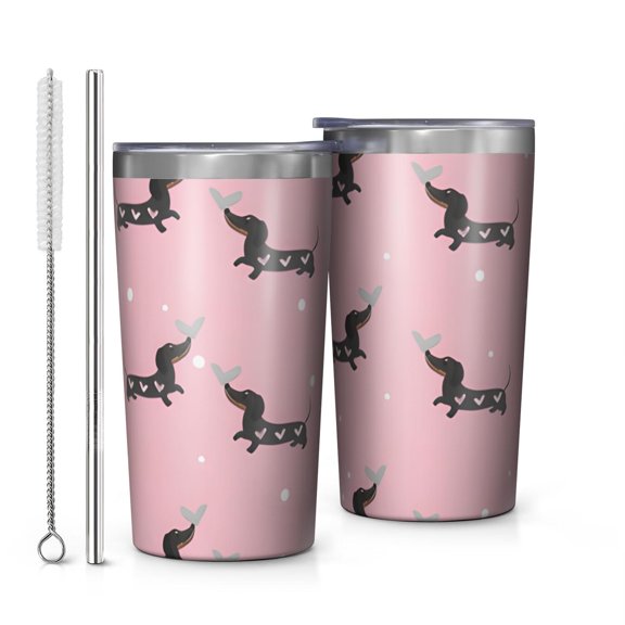 Cute Cartoon Dachshund 10oz Tumblers Stainless Steel Tumbler with Lid and Straw,Vacuum Insulated Double Wall Travel Tumbler Cups with Cleaning Brush for Coffee, Tea
