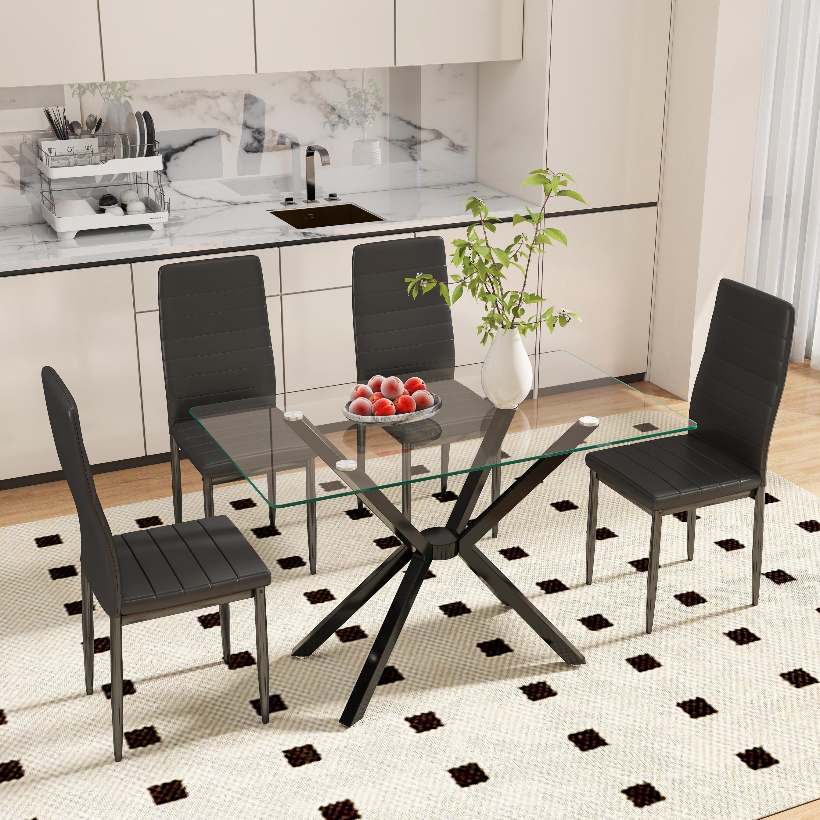 Holaki 47.24'' Rectangular Tempered Glass Dining Table for Dining Room, Living Room, Office