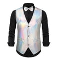 thumbnail image 1 of Mens V-Neck Disco Shiny Casual Waistcoat Suit Vest Waistcoats Gilet Vintage Tops, 1 of 8