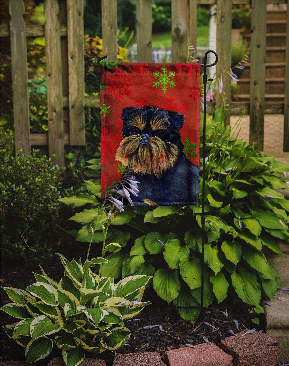 Carolines Treasures LH9343-FLAG-PARENT Brussels Griffon Red and Green Snowflakes Holiday Christmas Flag  multicolor