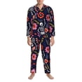 thumbnail image 3 of Salouo Dancing Skeletons Floral Garden Print Button-Front Long Sleeve Pajama Set for Men, Soft 2Pjs Men's Long Sleeve Sleepwear-X-Large, 3 of 7