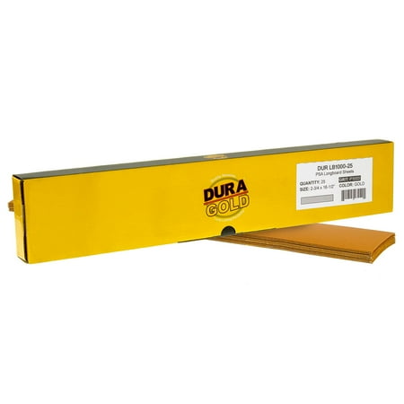 

Dura-Gold - 1000 Grit Gold - Pre-Cut Longboard Sheets 2-3/4 wide by 16-1/2 long - PSA Self Adhesive Box of 20 Sheets