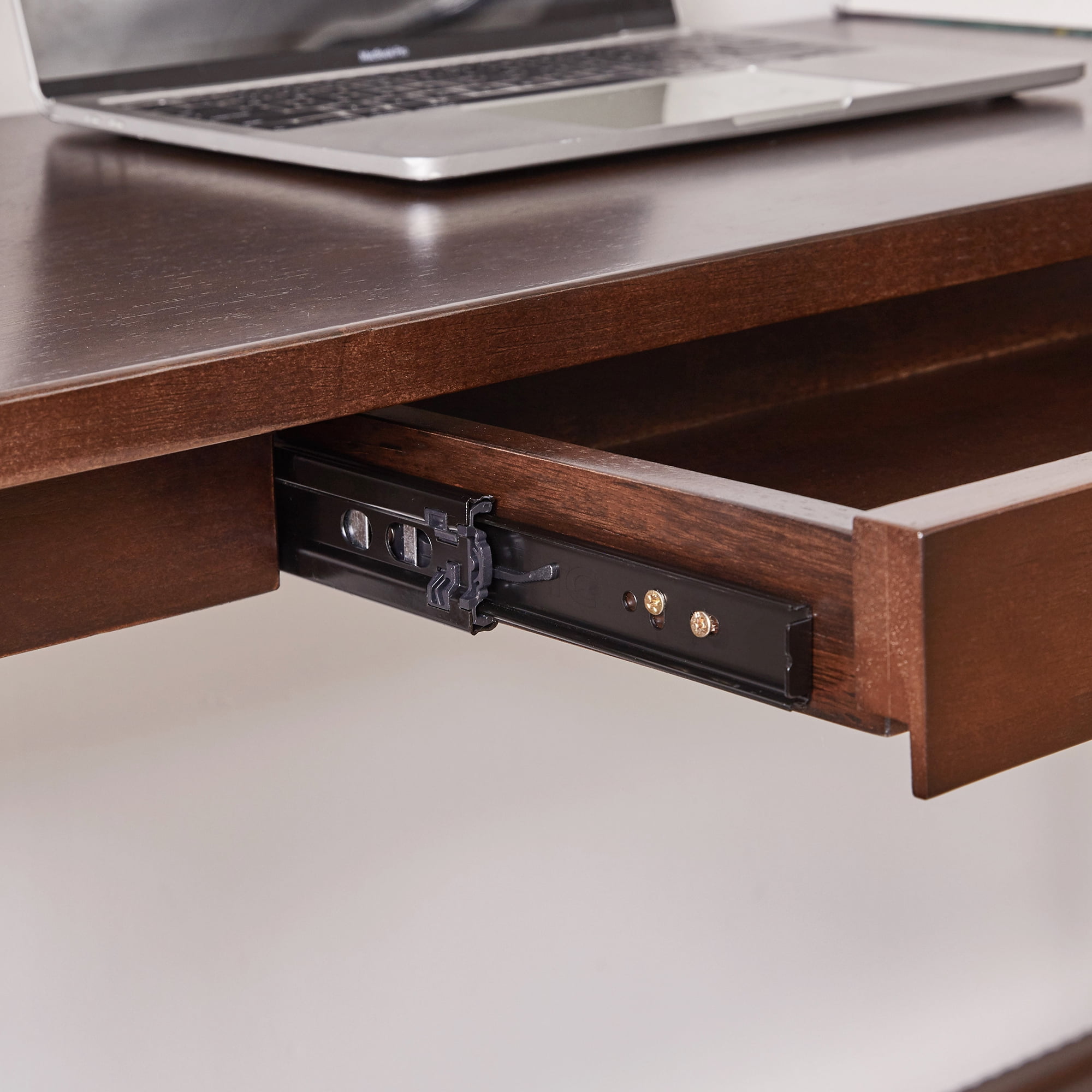 Solid Rubber Wood Desk with Drawer and Storage Shelf, 47.24 in Walnut