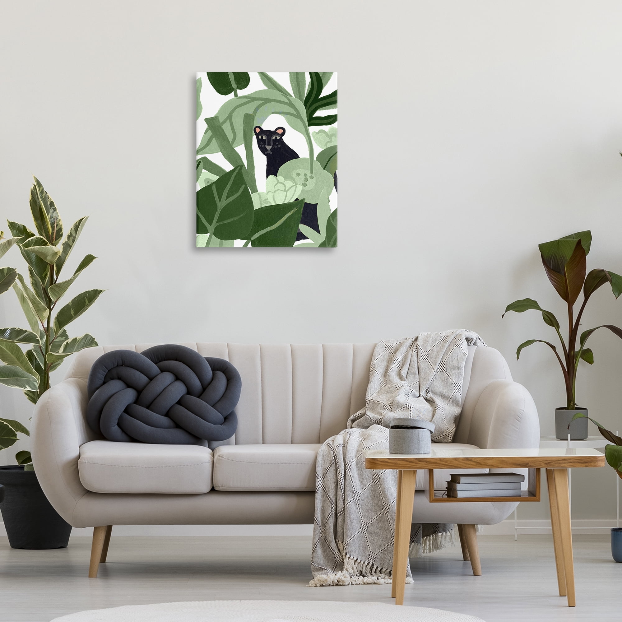 Stupell Industries Panther Peeking from Leaves Plants & Flowers Painting Wrapped Canvas Art Print Wall Art, 24 x 30