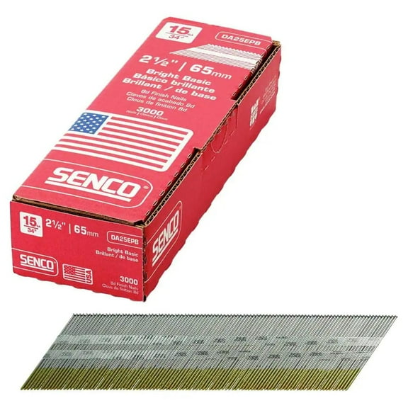 SENCO DA25EPB (3,000/Box) 2-1/2 in. 15-Gauge Angled Finish Nails - Bright Finish