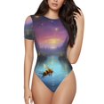 thumbnail image 2 of Uemuo Magical Bees Twilight River Pattern Women's One Piece Short Sleeve Swimsuit Rash Guard Surfing Modest Quick-drying Swimsuit Beach Essentials-Medium, 2 of 9