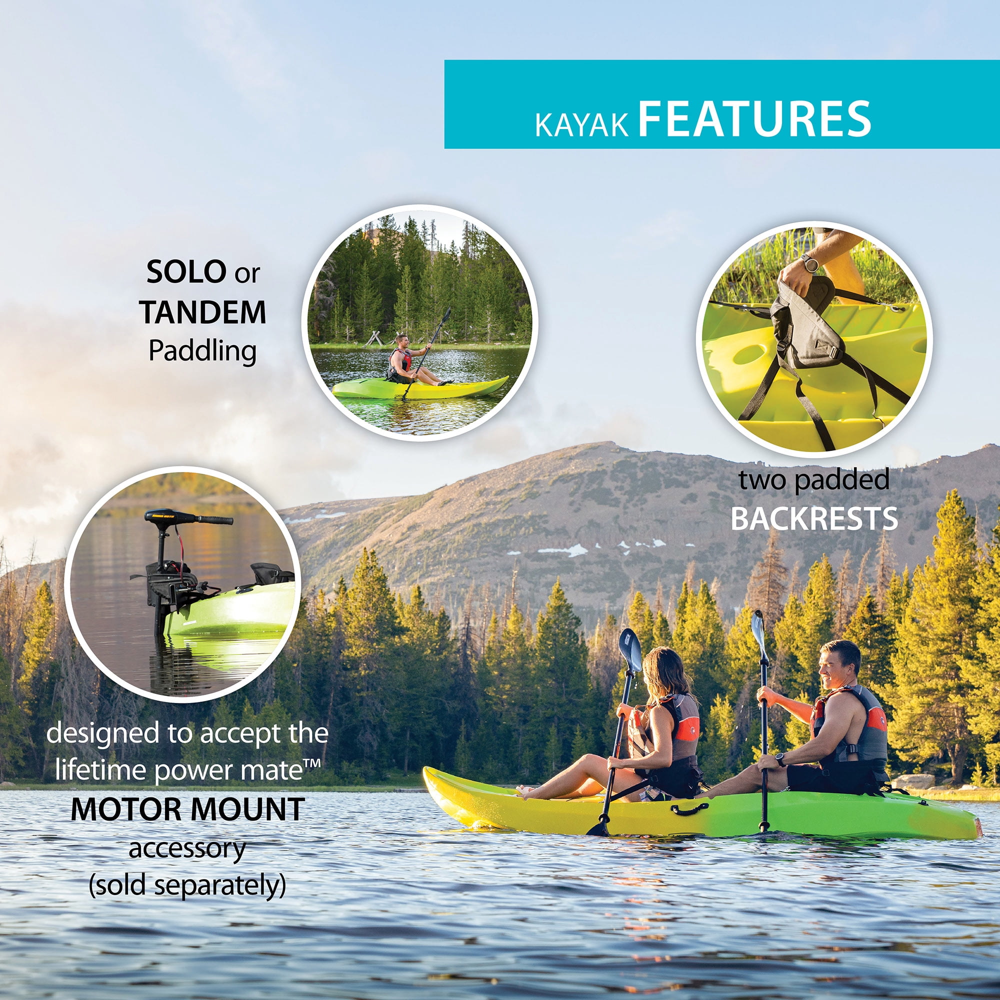 Lifetime Manta 10 ft Tandem Sit-On-Top Kayak with Paddles, Yellow/Lime (91071)