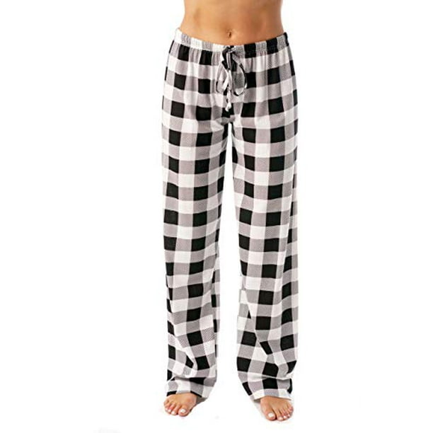 Women Buffalo Plaid Pajama Pants Sleepwear,White Black Buffalo