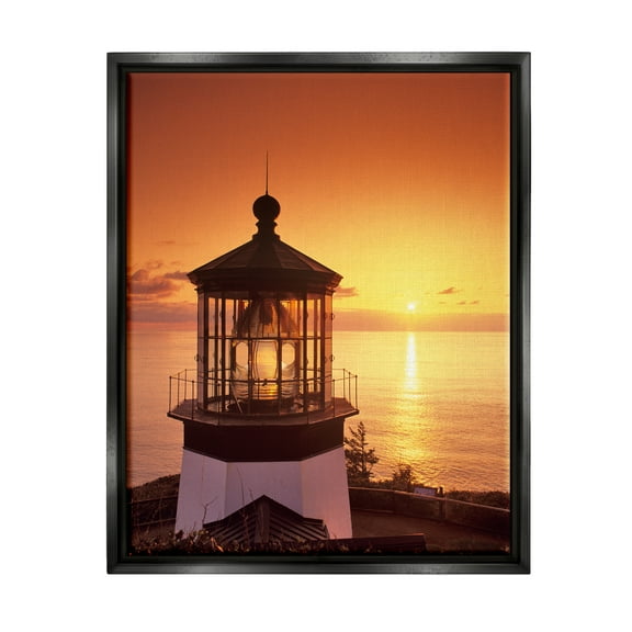 Stupell Industries Lighthouse Beacon at Sunset Nature Photography Black Floater Framed Art Print Wall Art, 17 x 21