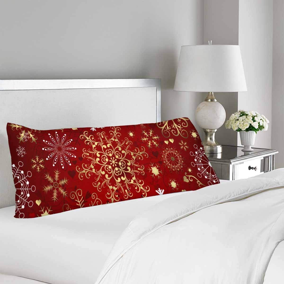 GCKG Christmas Red Gold and White Snowflakes Body Pillow Covers