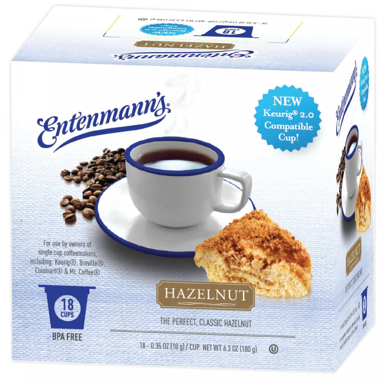 Entenmann's Hazelnut, Medium Roast Keurig Coffee Pods, 36 Ct (2 Boxes of 18)