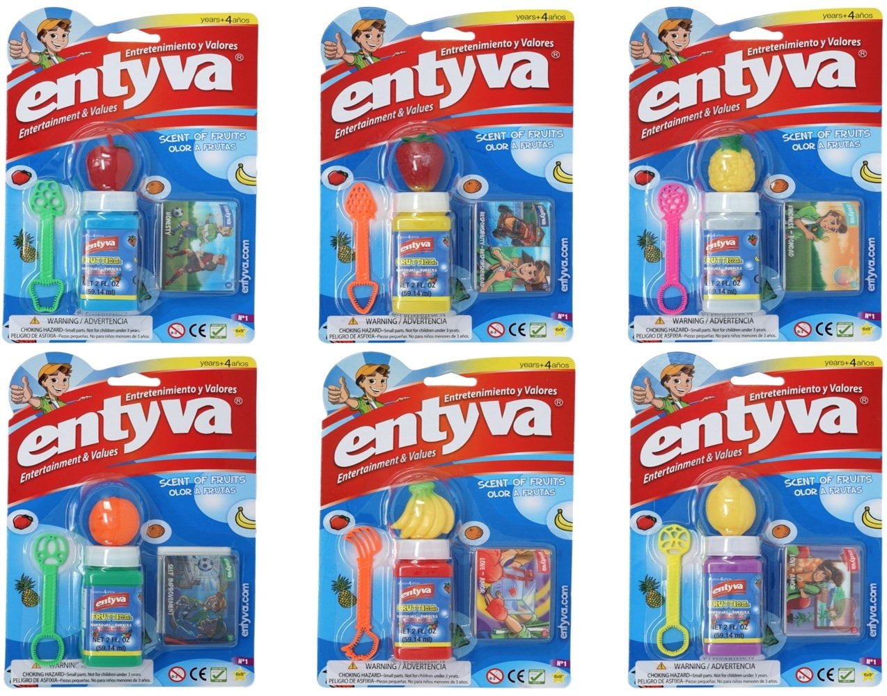 Entyva Fruit Scented Bubbles, 6 Pack Bubble Wand and Solution, Randomly