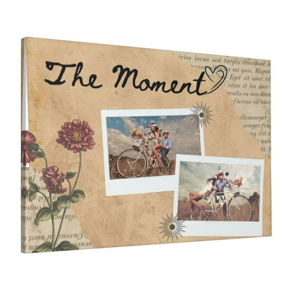 Custom Canvas Prints Brown And Black Vintage The Moment Personalized Photo Image Collage DIY Framed Kit Wall Art Picture Room Decor 16x20 inch
