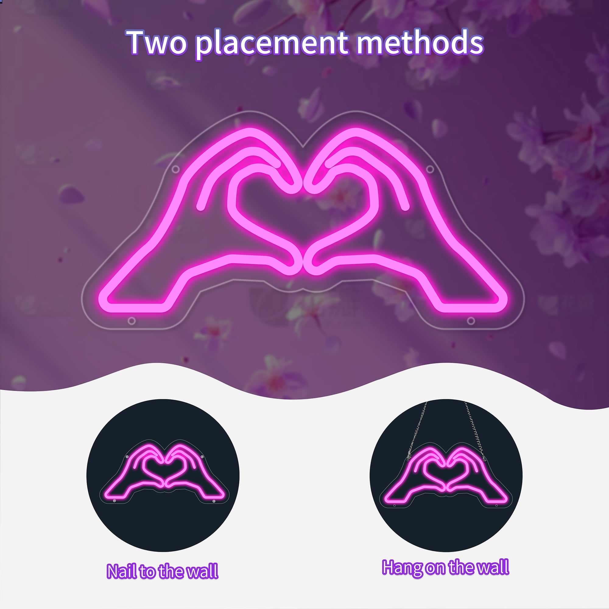 Heart Hands Neon Sign for Wall Decor, Pink Love Hand Neon Light with Dimmer and USB, Gift for Girls Led Light Up Sign for Bar, Hotel, Cafe, VIP Room, Home Decoration