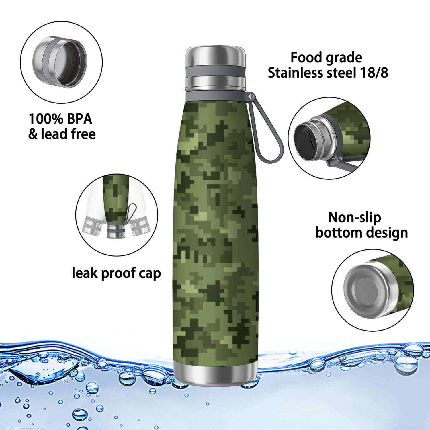 29oz Insulated Water Bottle with Tea Infuser, Stainless Steel Travel Mug, Camouflage Print