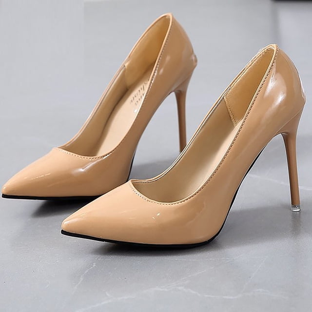 Zapatos de charol de color sólido a la moda para mujer, zapatos de tacón alto con punta estrecha Wmkox8yii hfjk527