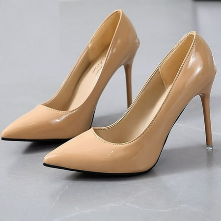 

Women Fashion Soild Color Patent Leather Shoes Pointed Toe High-Heeled Shoes