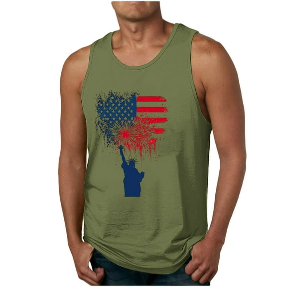 WREESH Men Summer Sleeveless Tank Top Patriotic Shirts Flag Muscle Shirt 4th of July Gym Workout Casual Tee