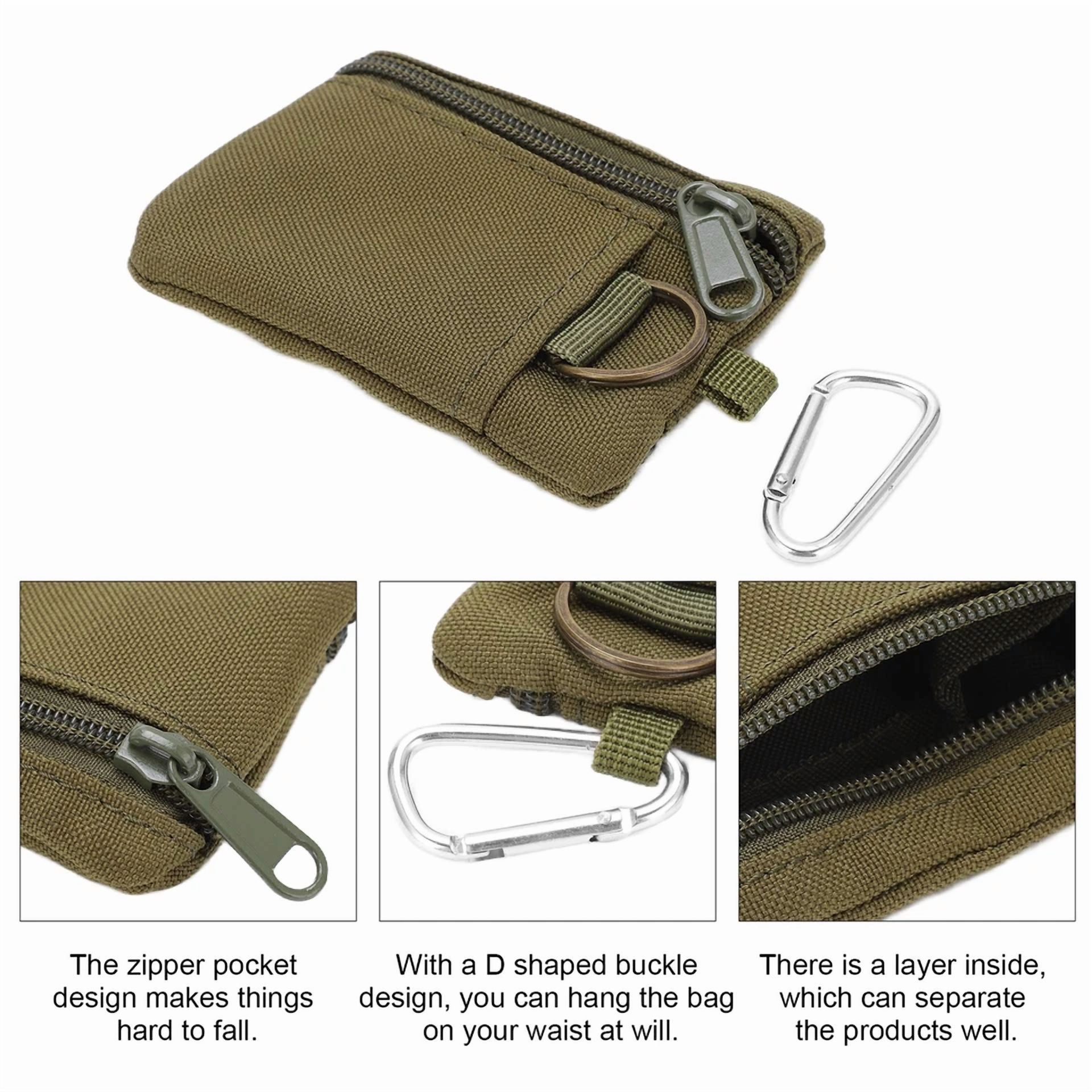Outdoor Edc Molle Pouch Wallet Mini Portable Key Card With Carabiner Fe3