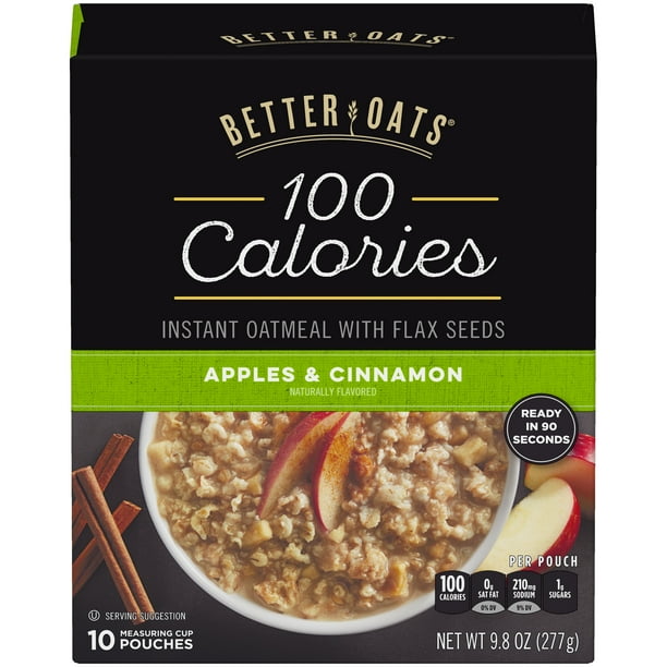 Better Oats, Instant Oatmeal, Apples and Cinnamon, 100 Calorie Pack, 10 Packets