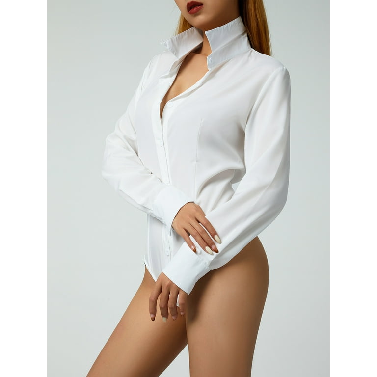 Office Lady Bodycon White Bridal Bodysuit Long Sleeve With Long Sleeves And  Turn Down Collar Womens Long Sleeved OL Suit Blouse XL From B121144507,  $14.7