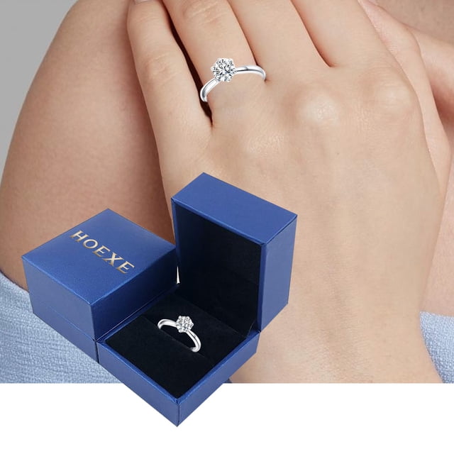 Fiudx Anillo de Compromiso, Elegante Banda Bañada En Cobre, Lujoso Anillo con Acabado En Rodio, Impresionante Anillo con Circonita, Regalo de Boda, Regalo para Novia, para Ocasiones Especiales, Hermo