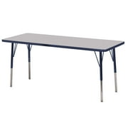 24in x 72in Rectangle Everyday T-Mold Adjustable Activity Table Grey/Navy - Standard Swivel with Six 12in Stack Chairs Navy - Swivel Glide