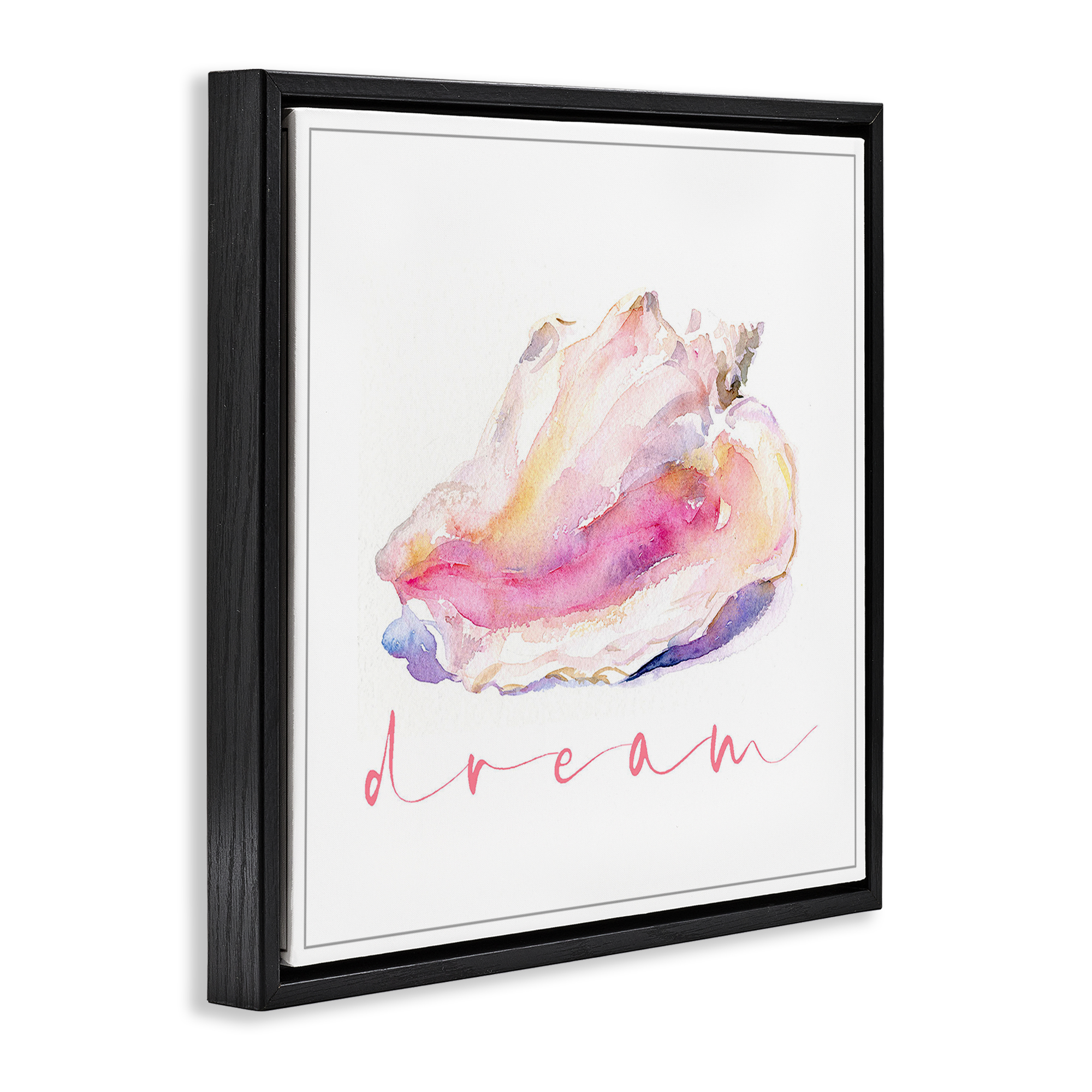 Stupell Industries Conch Dream Phrase Nautical & Beach Painting Black Floater Framed Canvas Art Print Wall Art, 18 x 18