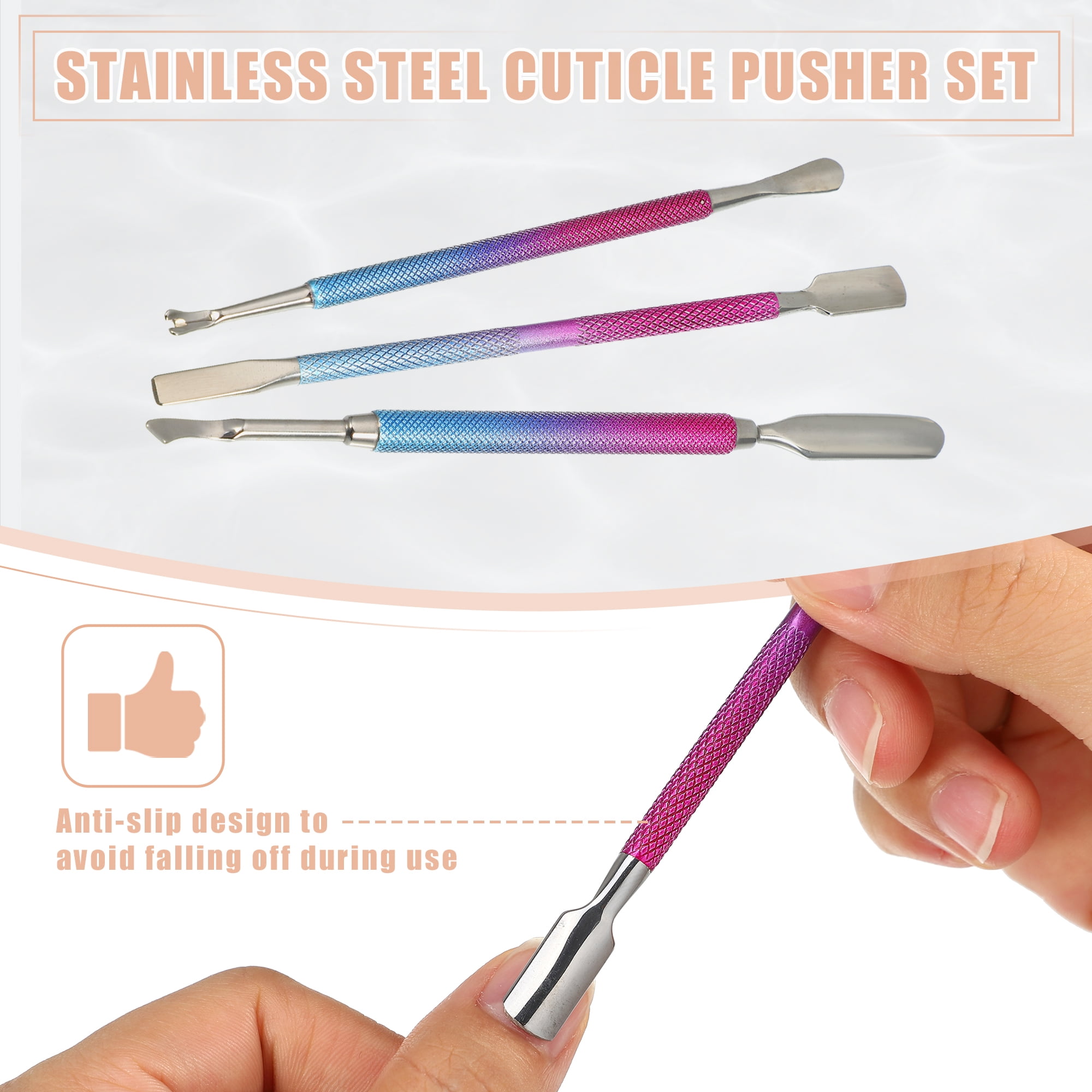Unique Bargains 3 Pcs Cuticle Pusher Set Stainless Steel Double Head Tool for Nails