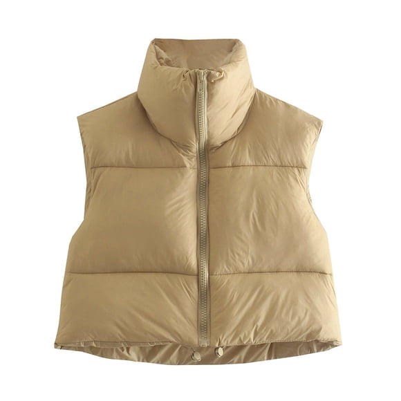 Womens Winter Crop Vest Lightweight Puffer Jackets Sleeveless Zipper Warm Outerwear Puffer Vest Padded Gilet