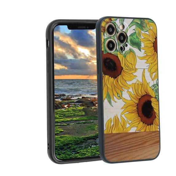 Summer-Sunflowers-Wood-Panel-314 Phone Case, Degined for iPhone 12 Pro Case Men Women, Flexible Silicone Shockproof Case for iPhone 12 Pro