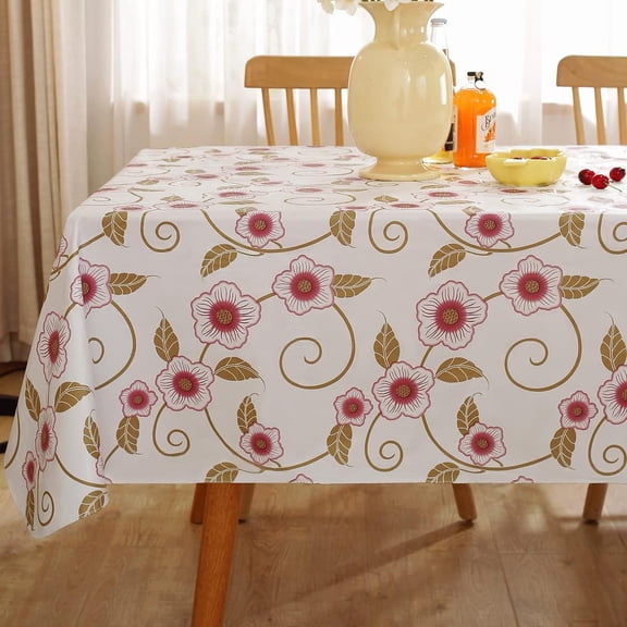 Larponder Vinyl Tablecloth with Flannel Backing Rectangle , 100% Waterproof & Oil Proof Plastic Floral Table Cloth, Heavy Duty Table Cover for Dining, Party, Indoor, Outdoor