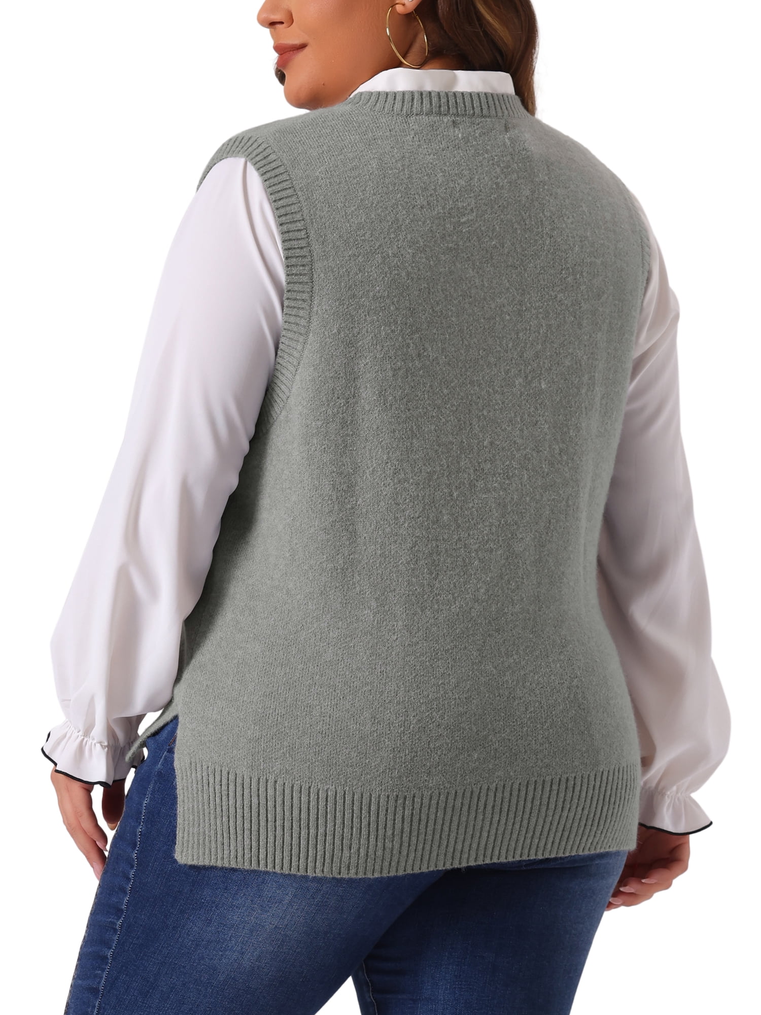DARING DIVA Women's Plus Size V Neck Knit Sweater Vest 2X Gray