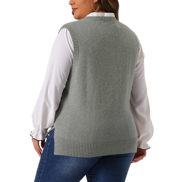 Pull à Col En V Profond Femme - Gilet Tricot Sans Manches Ample Printemps Automne