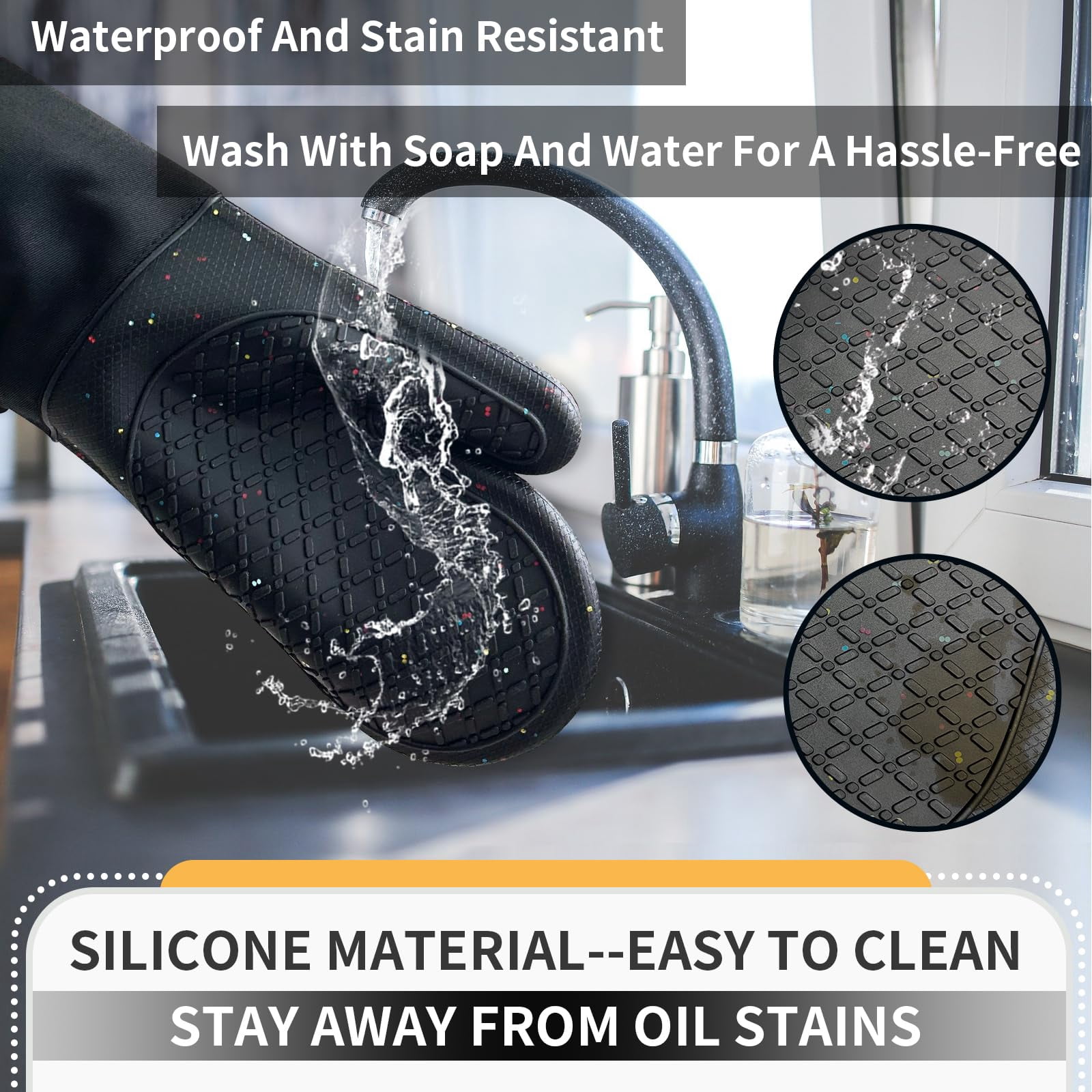 Oven Mitts Black 4 Heat Resistant Silicone Kitchen Baking Gloves