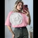 thumbnail image 4 of Camiseta de Flores 3D para Mujer, Corta, Cuello Redondo, Verano Rosa S, 4 of 7