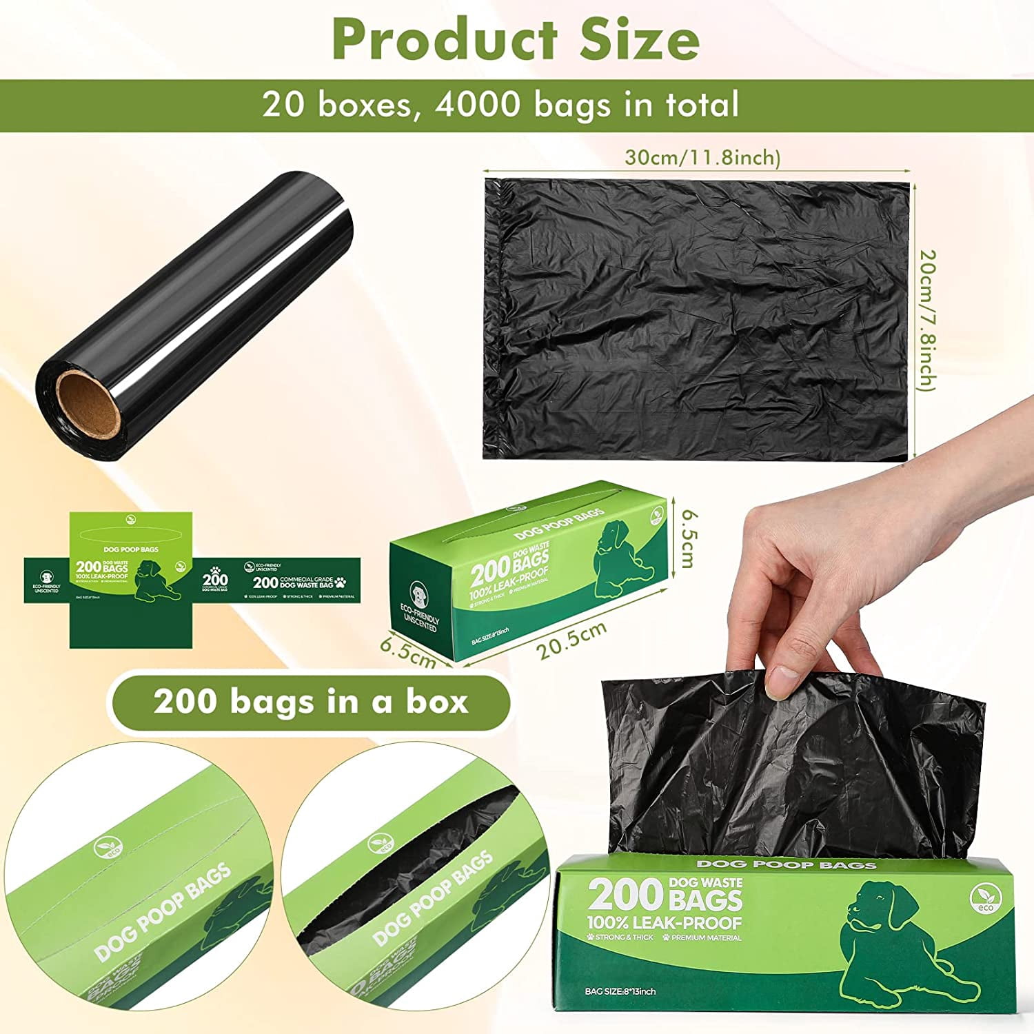 20 Boxed Rolls 4000 Counts Dog Poop Bags Bulk Leak Proof Dog Waste Bags Universal Pet Doggy Waste Poop Box for Puppy Pets Outdoor Walking and Travel, 20 Rolls of 200(Black)
